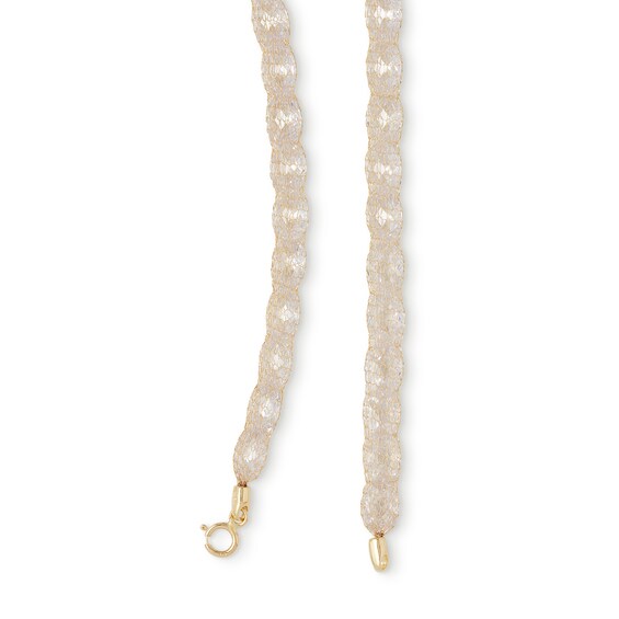 10K Solid Gold CZ Oval Mesh Chain Made in Italy - 18"