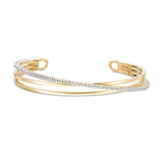 Crystal Crossover Triple Row Cuff in 10K Gold Bonded Sterling Silver