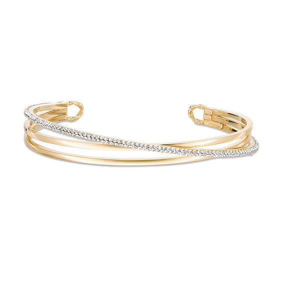 Crystal Crossover Triple Row Cuff in 10K Gold Bonded Sterling Silver