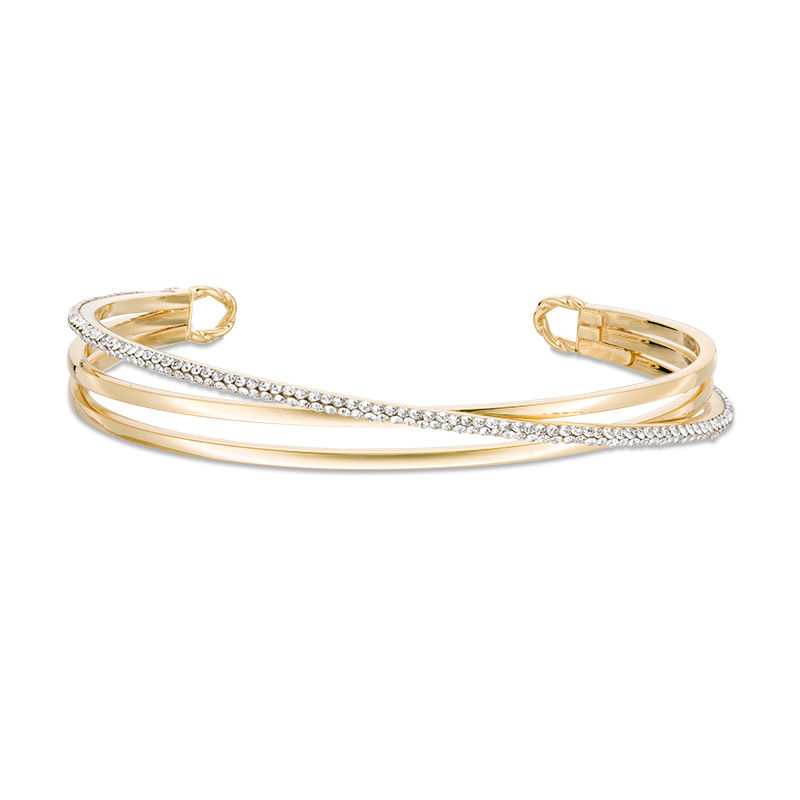 Main Image 1 of Crystal Crossover Triple Row Cuff in 10K Gold Bonded Sterling Silver