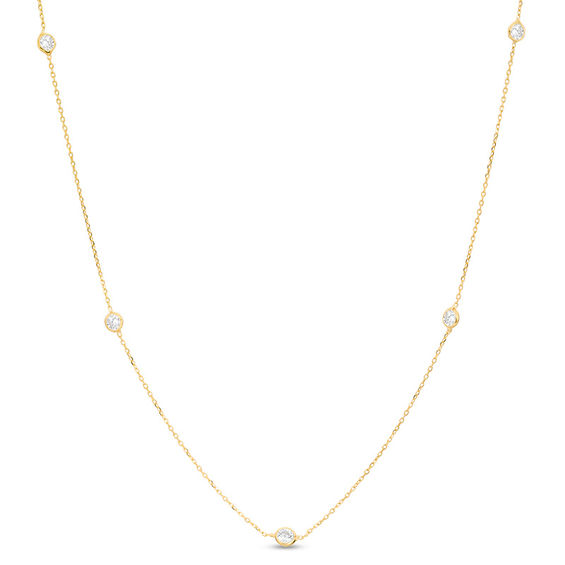 3.5mm Bezel-Set Cubic Zirconia Station Necklace in 10K Gold - 28"