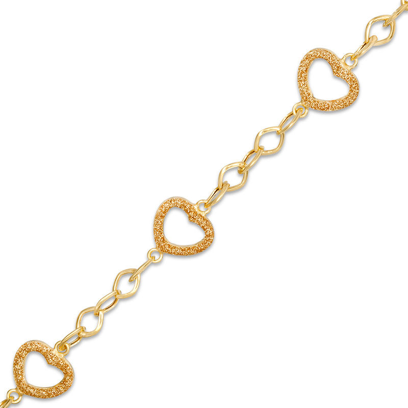 Main Image 1 of Made in Italy Hollow Glitter Enamel Heart Outline and Marquise Link Bracelet in 10K Gold - 7.5"
