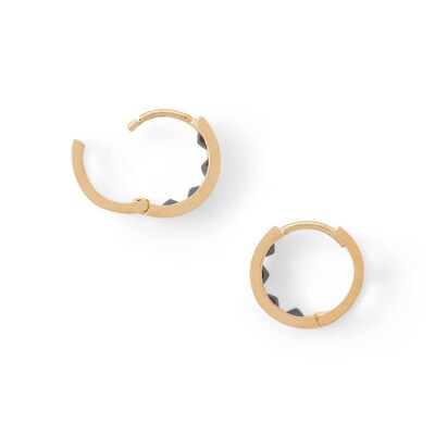 14K Solid Gold Square Black CZ Channel  Four Stone Huggie Hoops