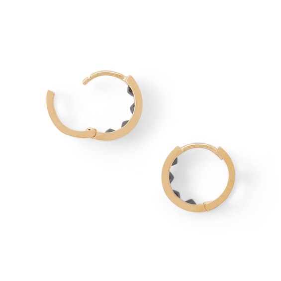 14K Solid Gold Square Black CZ Channel  Four Stone Huggie Hoops