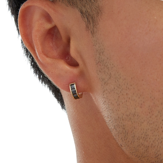 14K Solid Gold Square Black CZ Channel  Four Stone Huggie Hoops