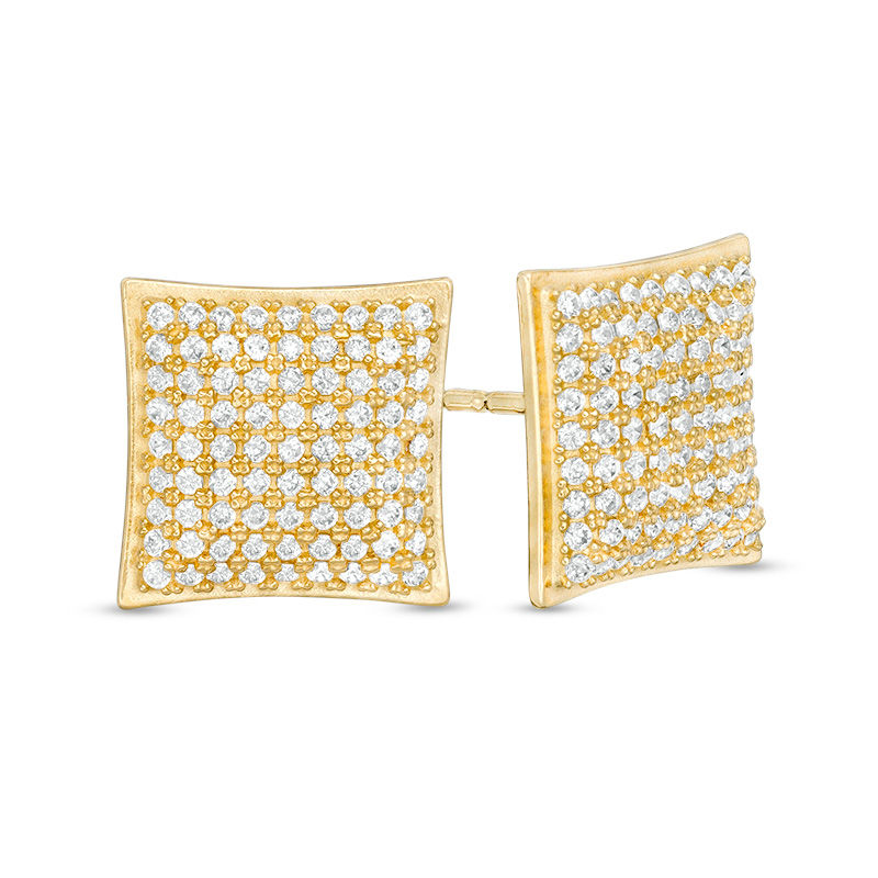 Main Image 1 of Cubic Zirconia Composite Concave Square Stud Earrings in 14K Gold