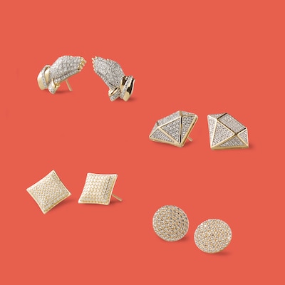 Cubic Zirconia Composite Concave Square Stud Earrings in 14K Gold