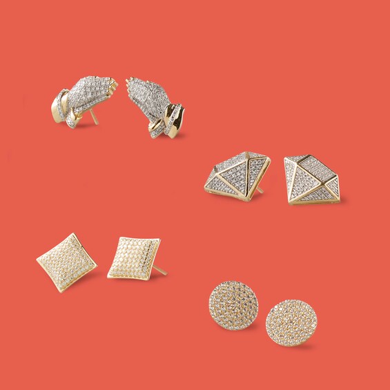 Cubic Zirconia Composite Concave Square Stud Earrings in 14K Gold