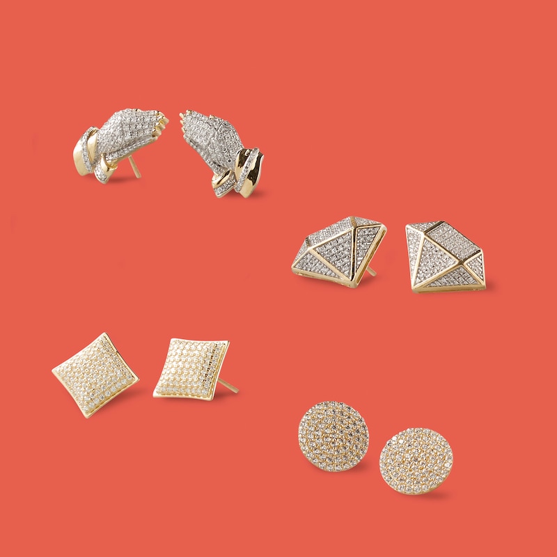 Main Image 2 of Cubic Zirconia Composite Concave Square Stud Earrings in 14K Gold