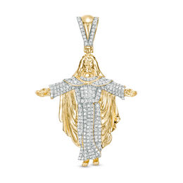 1/2 CT. T.W. Diamond Open Arms Jesus Necklace Charm in 10K Gold