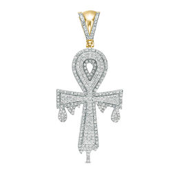 3/8 CT. T.W. Diamond Dripping Ankh Cross Necklace Charm in 10K Gold
