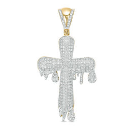 3/8 CT. T.W. Diamond Dripping Rounded Cross Necklace Charm in 10K Gold
