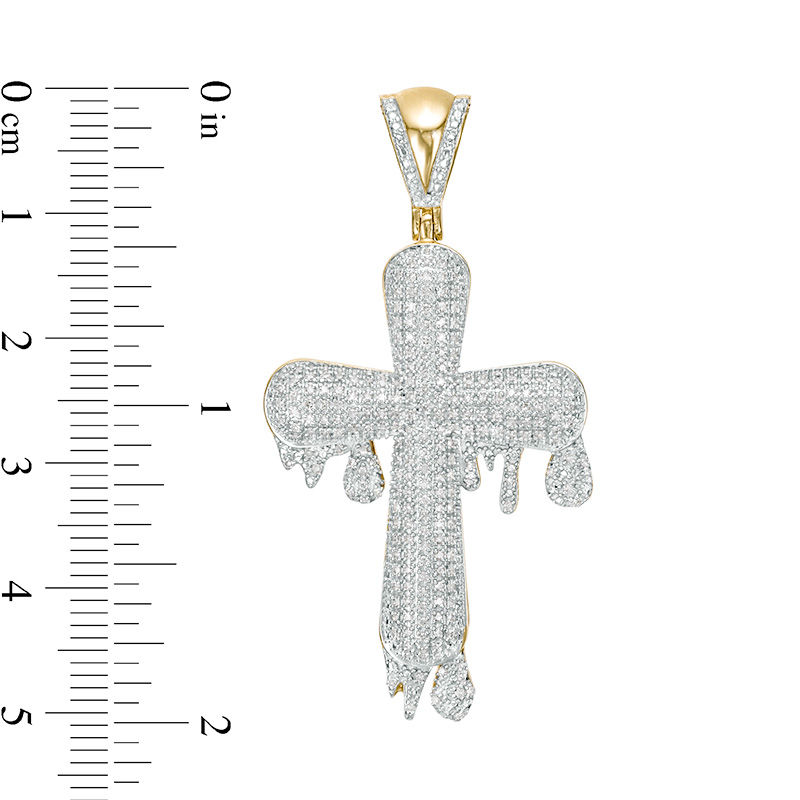 Main Image 2 of 3/8 CT. T.W. Diamond Dripping Rounded Cross Necklace Charm in 10K Gold