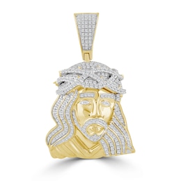 1/2 CT. T.W. Diamond Jesus Head Necklace Charm in 10K Gold