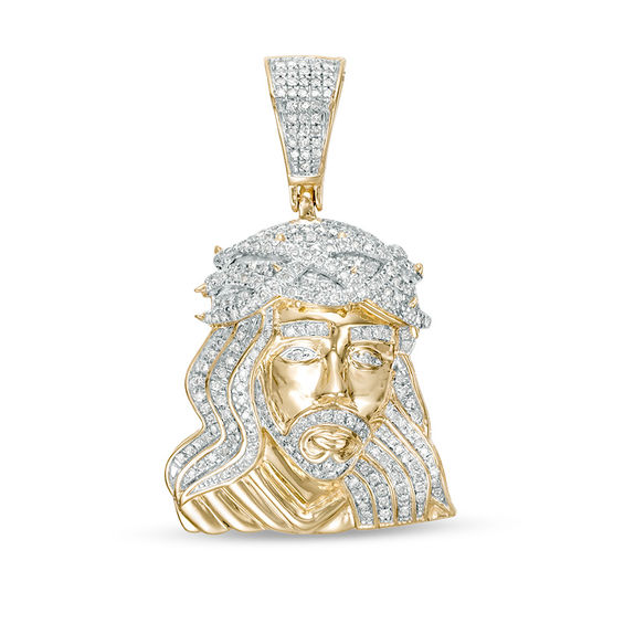 1/ CT. T.W. Diamond Jesus Head Necklace Charm in 10K Gold
