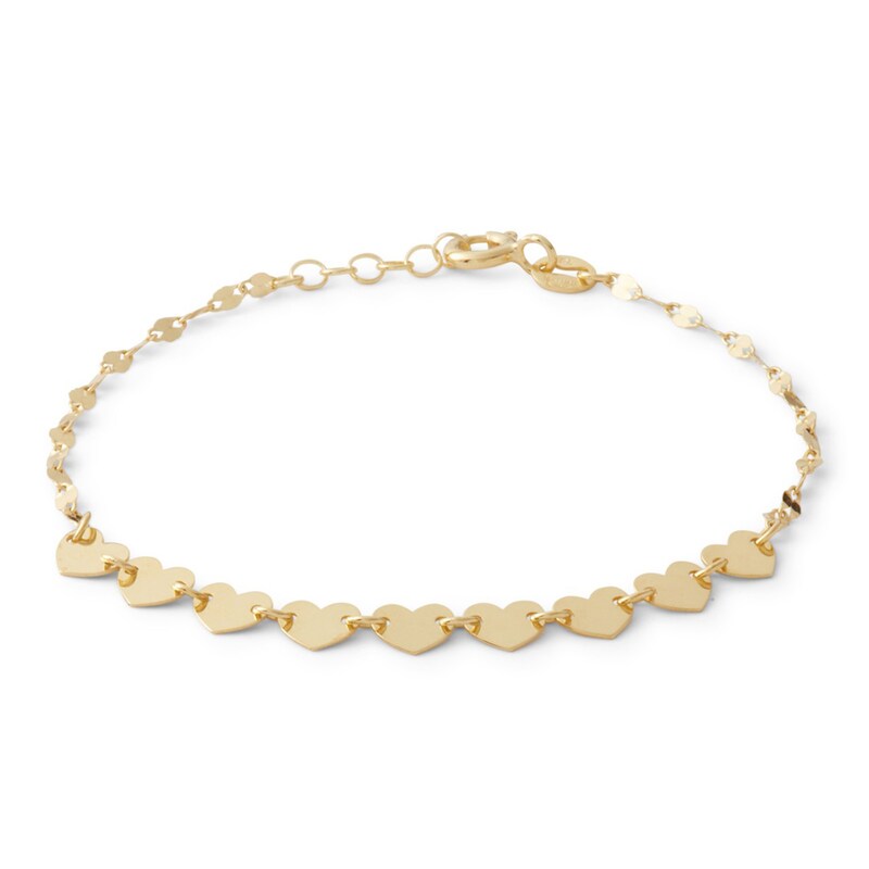 Main Image 1 of Made in Italy Child's Polished Heart Disc Link Bracelet in 10K Gold - 6&quot;