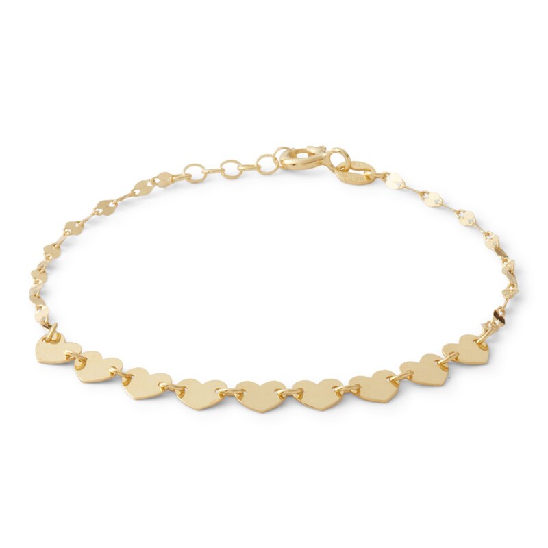 Made in Italy Child's Polished Heart Disc Link Bracelet in 10K Gold - 6"