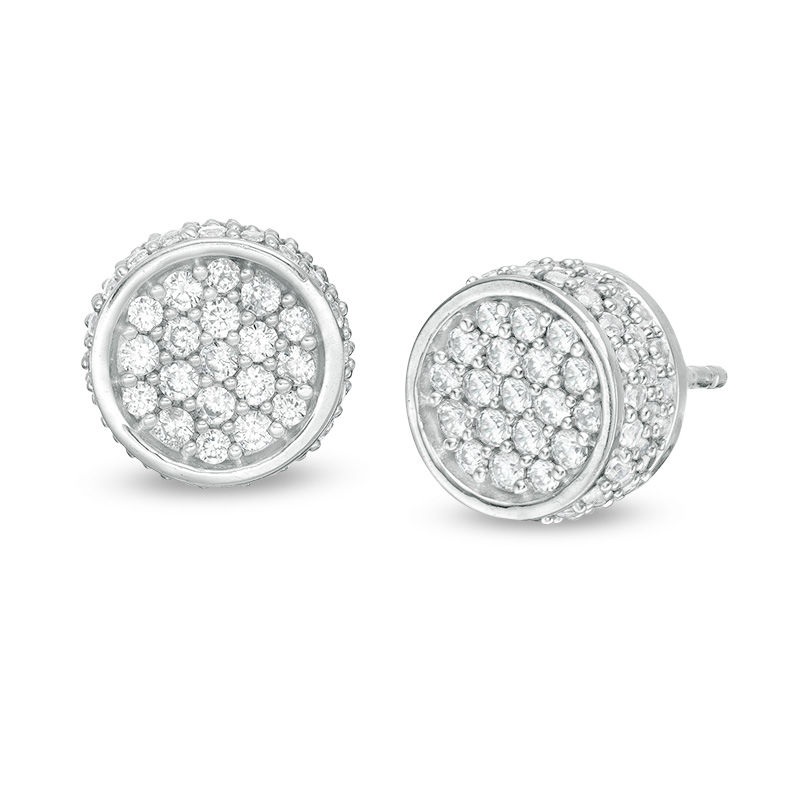 Cubic Zirconia Composite Barrel Stud Earrings in Sterling Silver