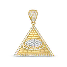 Cubic Zirconia All Seeing Eye Pyramid Necklace Charm in 10K Gold