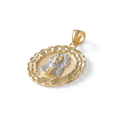Multi-Finish Jesus Head Curb Chain Frame Medallion Necklace Charm in 10K Solid Two-Tone Gold