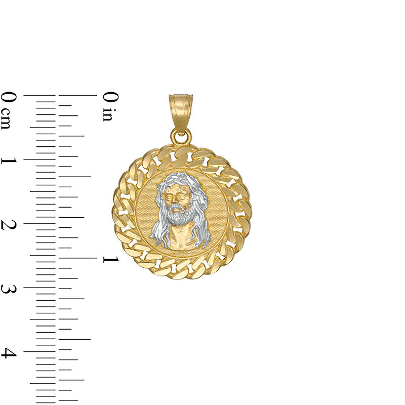 Multi-Finish Jesus Head Curb Chain Frame Medallion Necklace