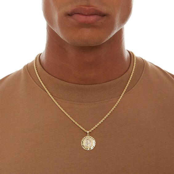 Multi-Finish Jesus Head Curb Chain Frame Medallion Necklace Charm in 10K Solid Two-Tone Gold