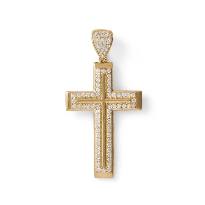 Cubic Zirconia Layered Double Cross Necklace Charm in 10K Solid Gold