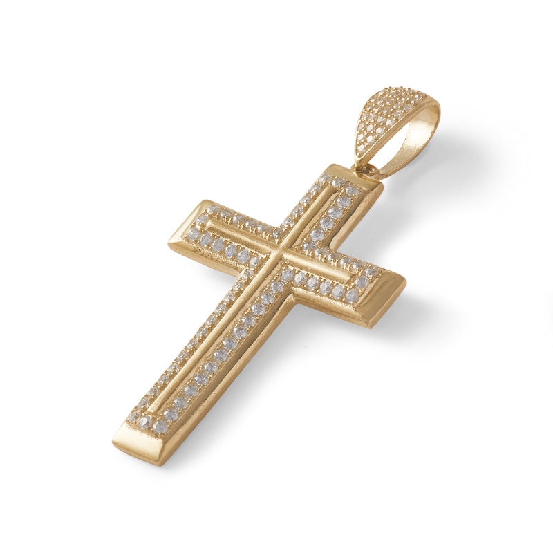Cubic Zirconia Layered Double Cross Necklace Charm in 10K Solid Gold