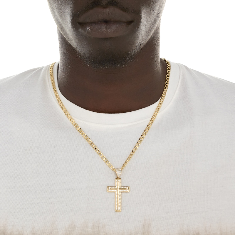 Main Image 4 of Cubic Zirconia Layered Double Cross Necklace Charm in 10K Solid Gold