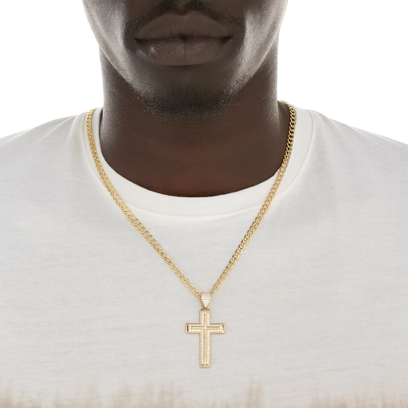 Cubic Zirconia Layered Double Cross Necklace Charm in 10K Solid Gold