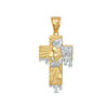 Thumbnail Image 1 of Multi-Finish Jesus Head Profile on Dripping Cross Necklace Charm in 10K Two-Tone Gold