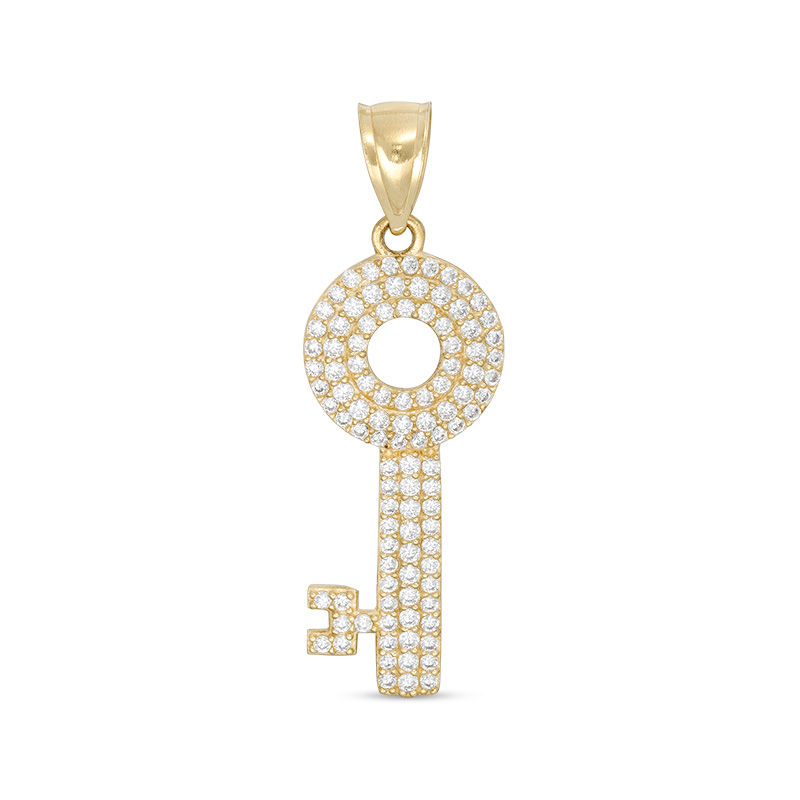 Cubic Zirconia Circle Key Necklace Charm in 10K Gold