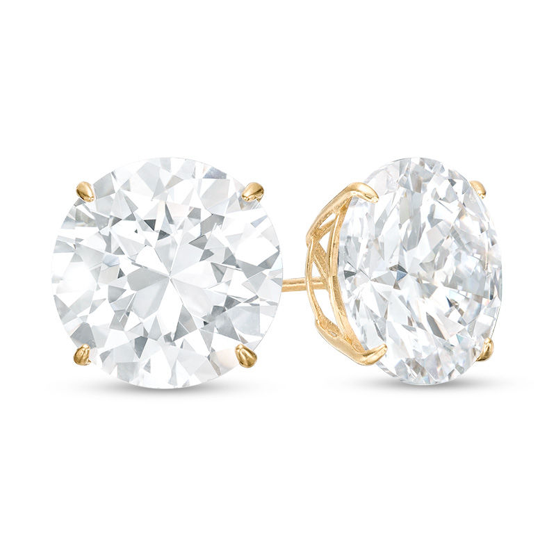12mm Cubic Zirconia Solitaire Stud Earrings in 10K Gold