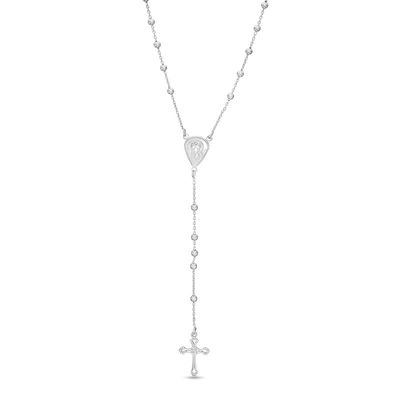 Sterling Silver Textured Beaded Rosary Chain Made in Italy - 26.5"