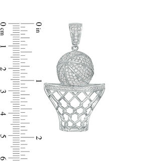 Solid Sterling Silver CZ Basketball in Hoop Necklace Charm