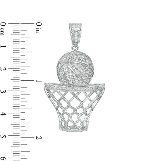Solid Sterling Silver CZ Basketball in Hoop Necklace Charm