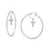 Thumbnail Image 1 of 2 x 50mm Diamond-Cut Cross Dangle Tube Hoop Earrings in Sterling Silver