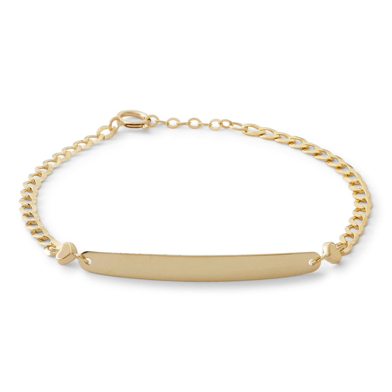 Child's Double Heart Accent ID Bracelet in 10K Solid Gold - 6"