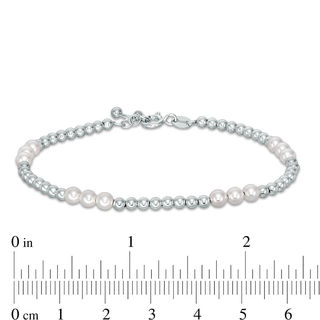 Child's 4mm Simulated Pearl Three Stone Station and Bead Strand Bracelet in Sterling Silver - 6"