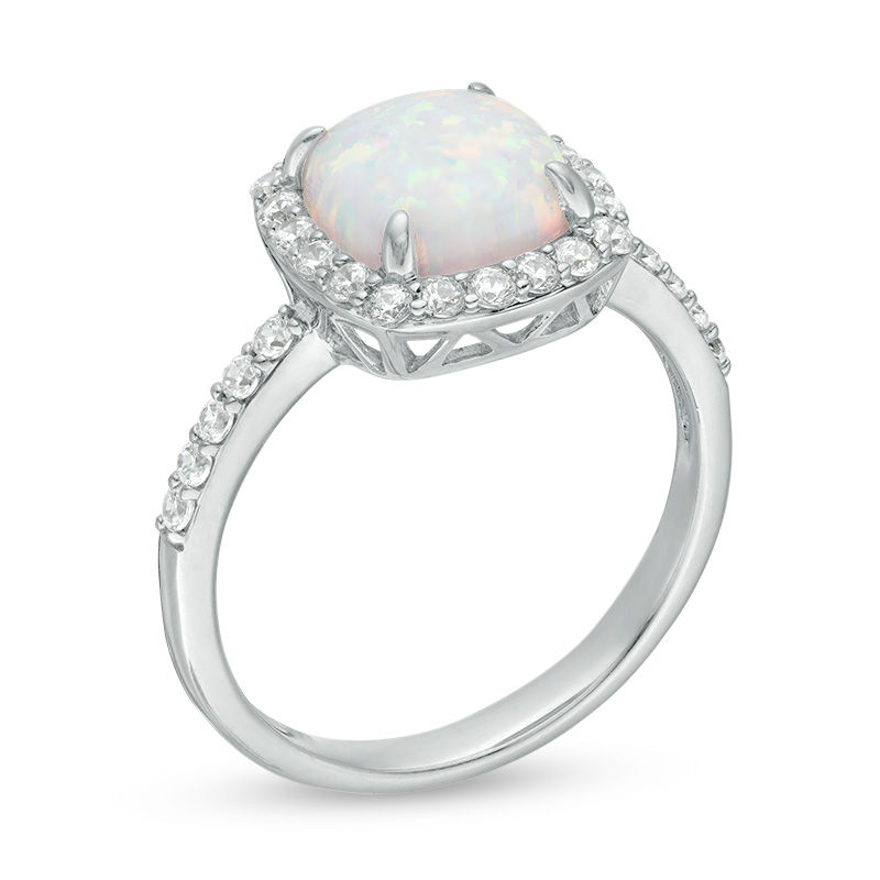8mm Cushion-Cut Lab-Created Opal and Cubic Zirconia Frame Ring in Sterling Silver - Size 7