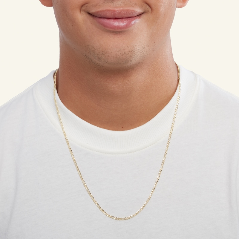 Main Image 4 of 060 Gauge Figaro Chain Necklace in 10K Hollow Gold - 24"