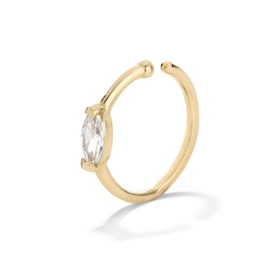 14K Solid Gold CZ Marquise Solitaire Nose Ring - 20G 5/16"