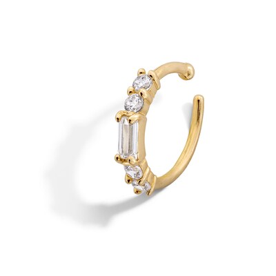 14K Solid Gold CZ Baguette-Cut and Round Five Stone Nose Hoop - 20G 3/8"