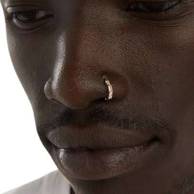 14K Solid Gold CZ Baguette-Cut and Round Five Stone Nose Hoop - 20G 3/8"