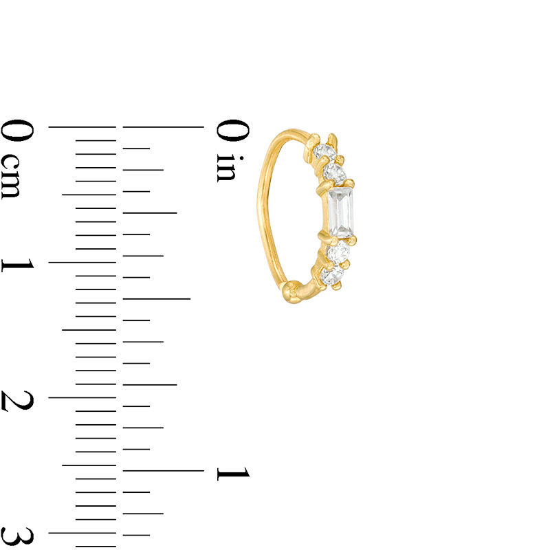 14K Solid Gold CZ Emerald Cut and Round Five Stone Nose Hoop 20G 3 8 Banter