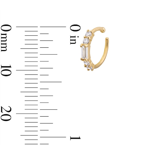 14K Solid Gold CZ Baguette-Cut and Round Five Stone Nose Hoop - 20G 3/8"