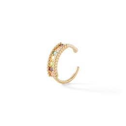 020 Gauge Multi-Coloured Cubic Zirconia Bead Border Nose Ring in Solid 14K Gold