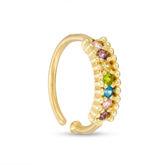 14K Solid Gold Multi-Colored CZ Nose Ring - 20G 5/16