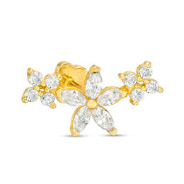 018 Gauge Marquise and Round Cubic Zirconia Floral Crawler Cartilage Barbell in 14K Gold Tube