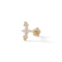 14K Solid Gold CZ Flower Double Bead Trio Crawler Stud - 18G 5/16&quot;